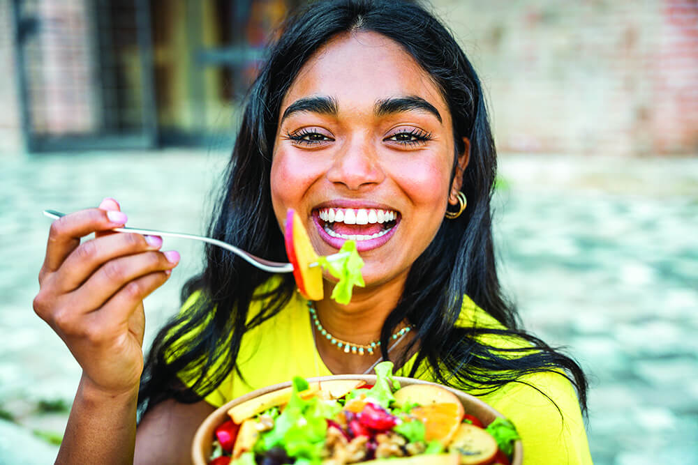 Woman eating healthy food