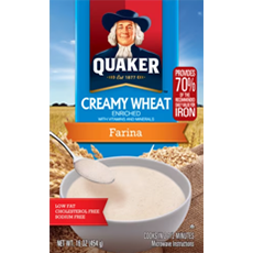 Quaker Creamy Wheat Farina cereal box