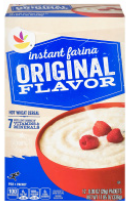 Instant farina cereal box with raspberries